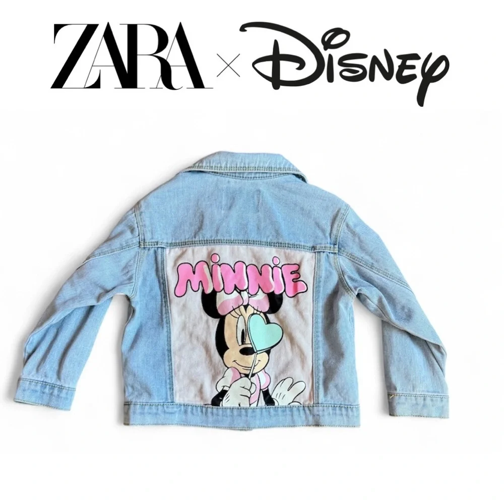 ZARA Kids Light Blue Jean Denim Jacket with Minnie Mouse on Back. Size 2-3 Y - Picture 1 of 7